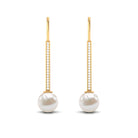 Freshwater Pearl and Diamond Drop Earrings with Fish Hook Closure Freshwater Pearl - ( AAA ) - Quality - Rosec Jewels