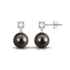 Elegant Tahitian Pearl Drop Earrings with Diamond Tahitian pearl - ( AAA ) - Quality - Rosec Jewels