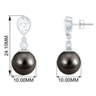 16.75 CT Tahitian Pearl and Moissanite Drop Earrings Tahitian pearl - ( AAA ) - Quality - Rosec Jewels