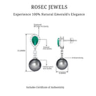 Classic Tahitian Pearl Dangle Earrings with Emerald and Diamond Emerald - ( AAA ) - Quality - Rosec Jewels