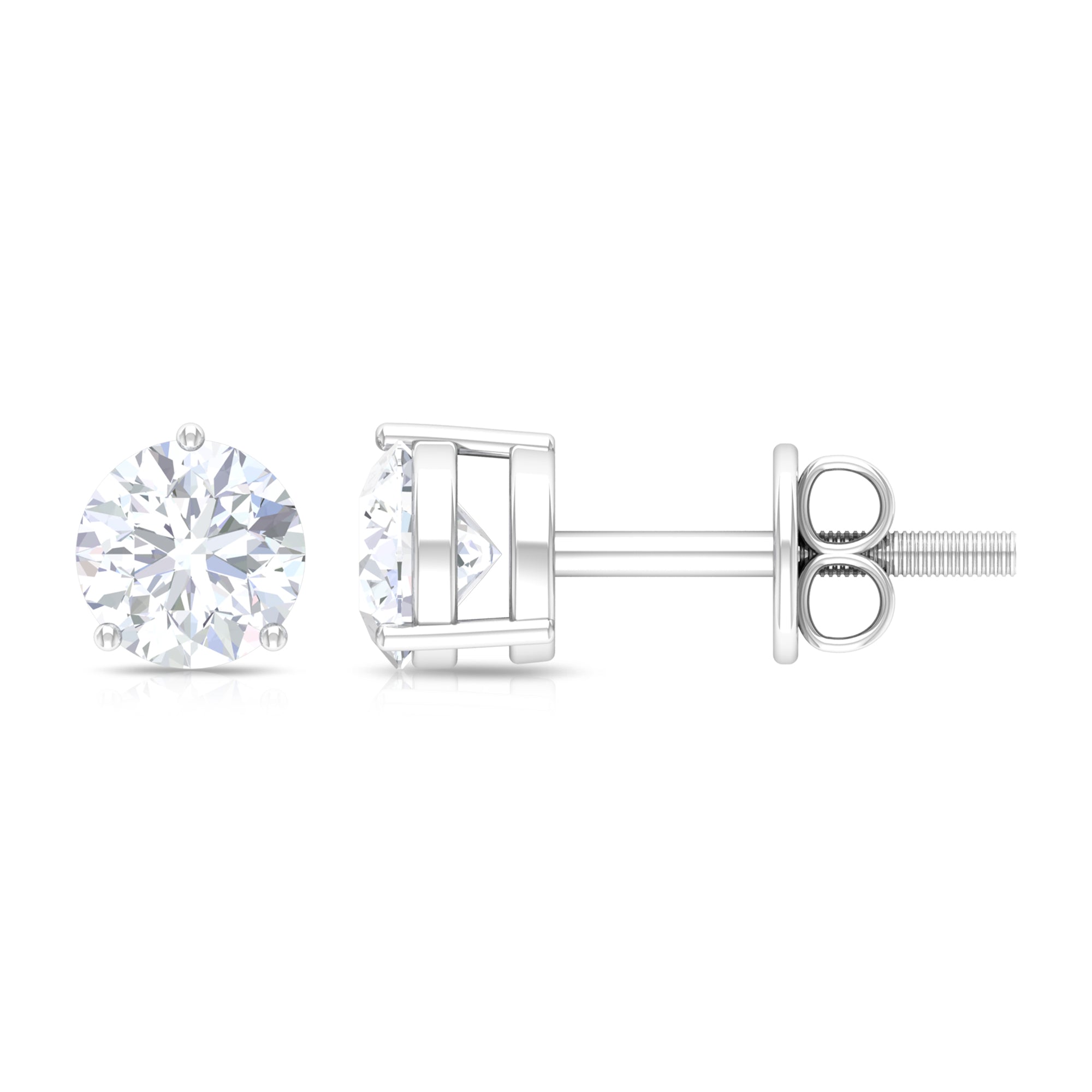 Solitaire Cubic Zirconia Stud Earrings in Prong Setting Zircon - ( AAAA ) - Quality - Rosec Jewels