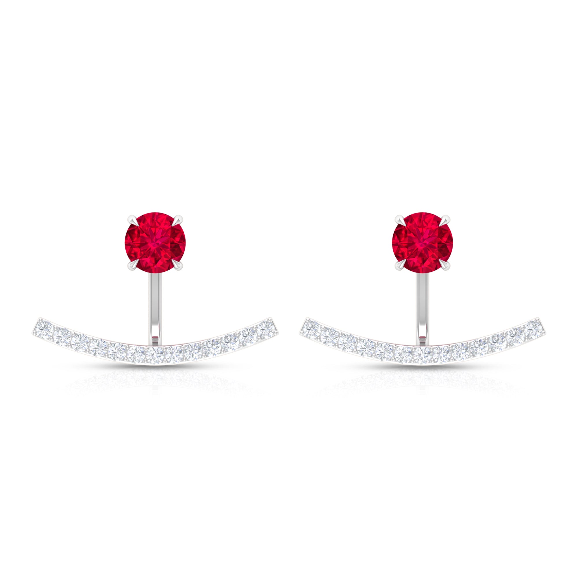 Real Ruby Front Back Earrings with Diamond Ruby - ( AAA ) - Quality - Rosec Jewels