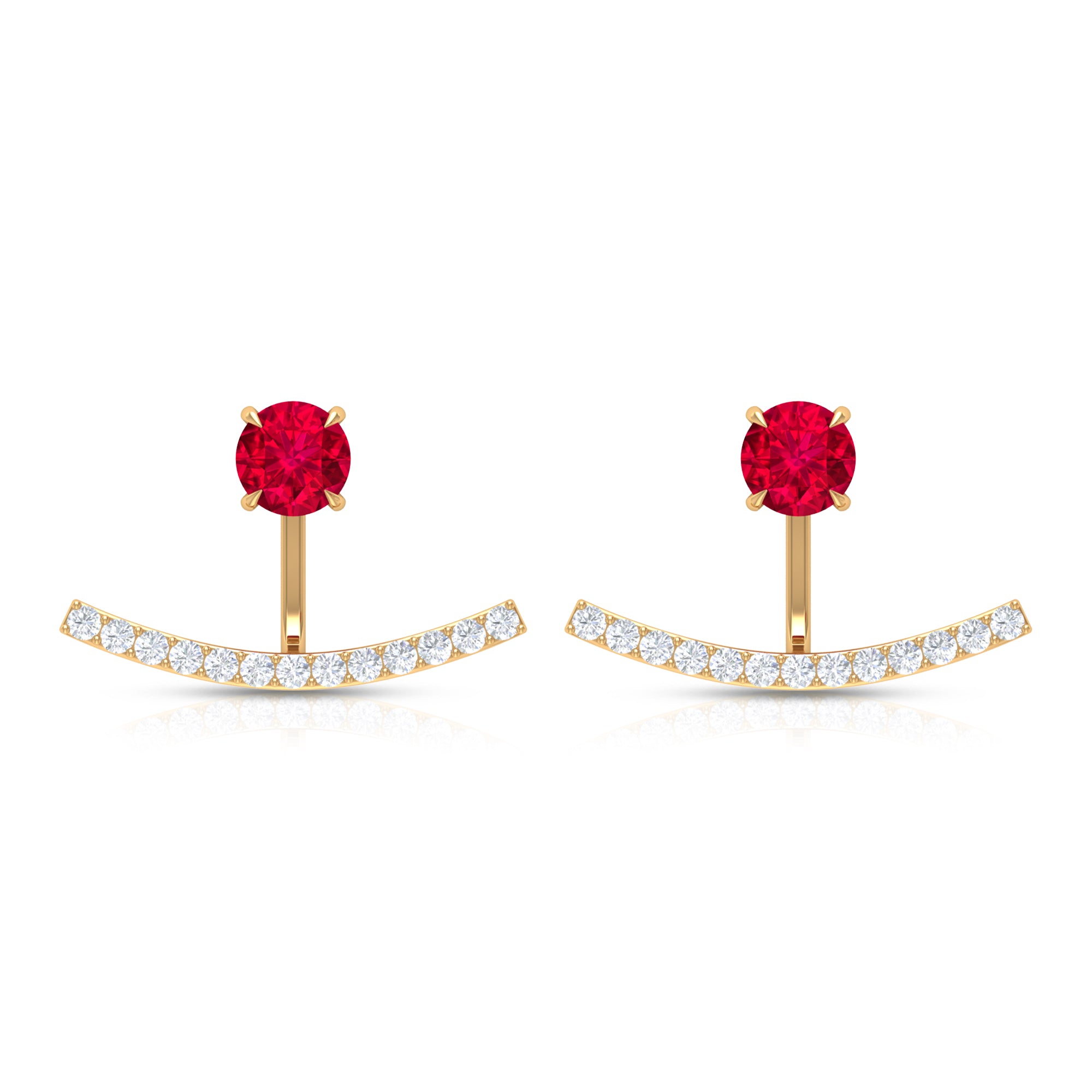 Real Ruby Front Back Earrings with Diamond Ruby - ( AAA ) - Quality - Rosec Jewels