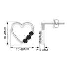 Open Heart Stud Earrings with Three Lab-Created Black Diamond Lab Created Black Diamond - ( AAAA ) - Quality - Rosec Jewels