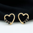 Open Heart Stud Earrings with Three Lab-Created Black Diamond Lab Created Black Diamond - ( AAAA ) - Quality - Rosec Jewels