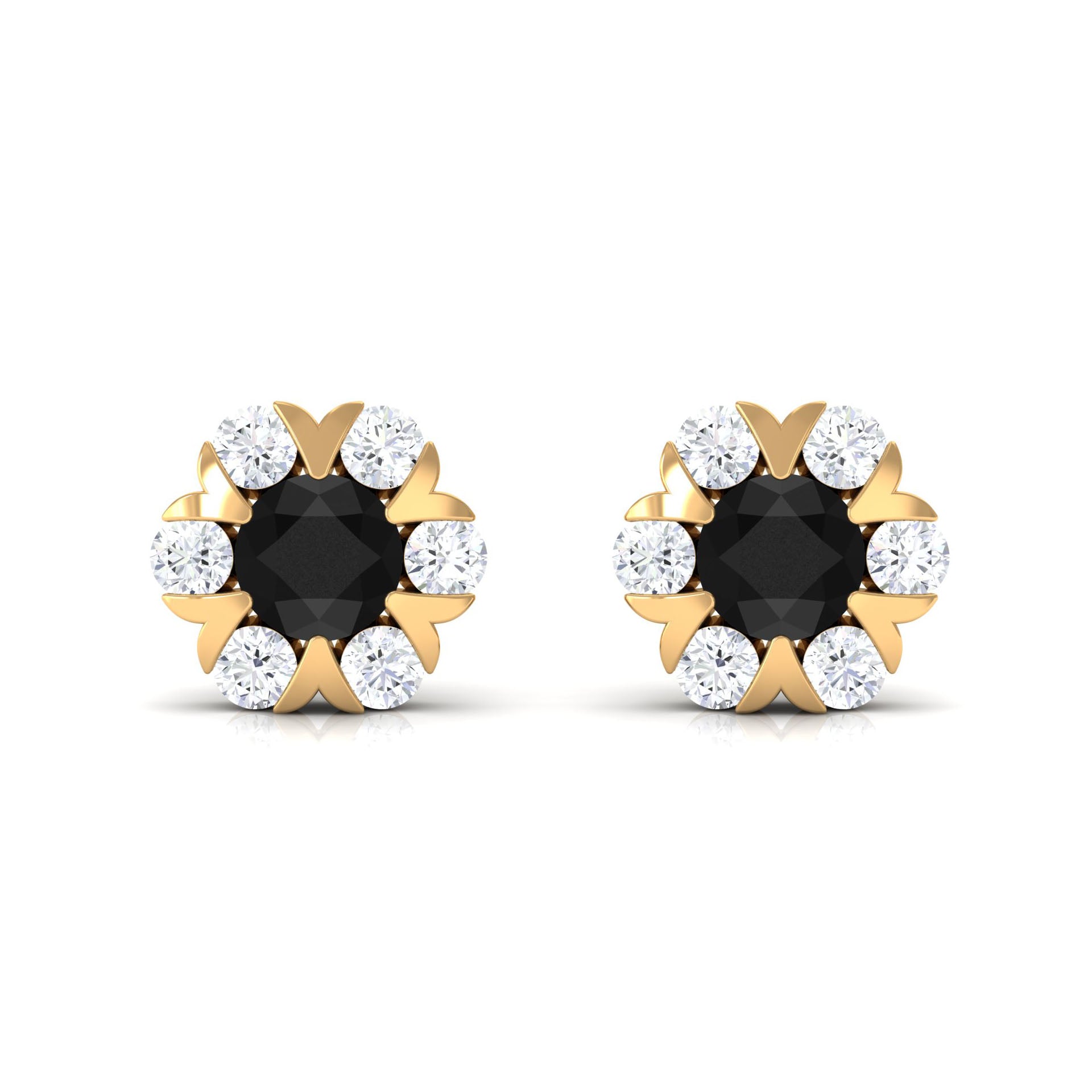 Lab-Created Black Diamond and Diamond Flower Stud Earrings Lab Created Black Diamond - ( AAAA ) - Quality - Rosec Jewels