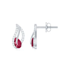 Ruby and Diamond Leaf Stud Earrings Ruby - ( AAA ) - Quality - Rosec Jewels