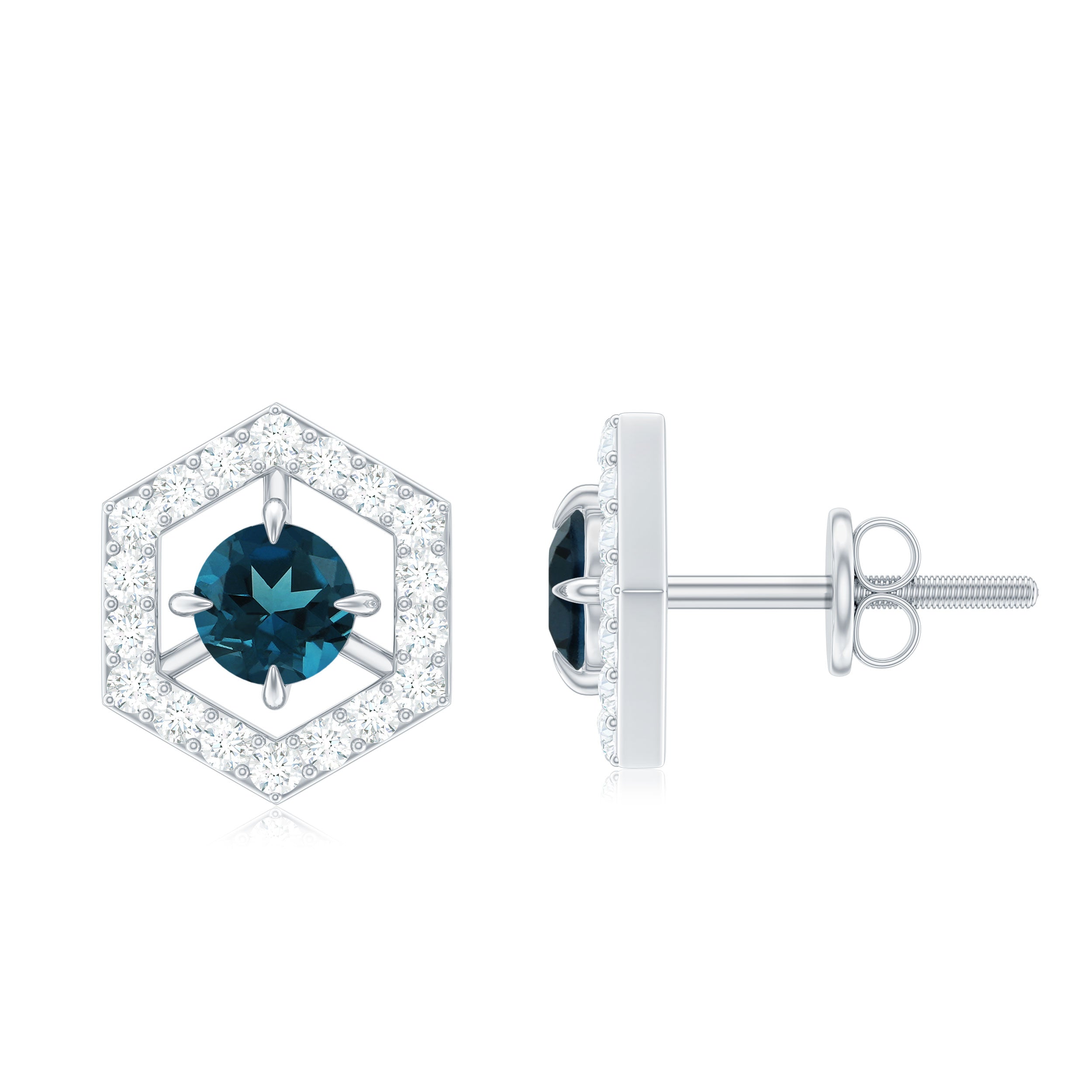 1 CT Minimal London Blue Topaz and Diamond Geometric Stud Earrings London Blue Topaz - ( AAA ) - Quality - Rosec Jewels