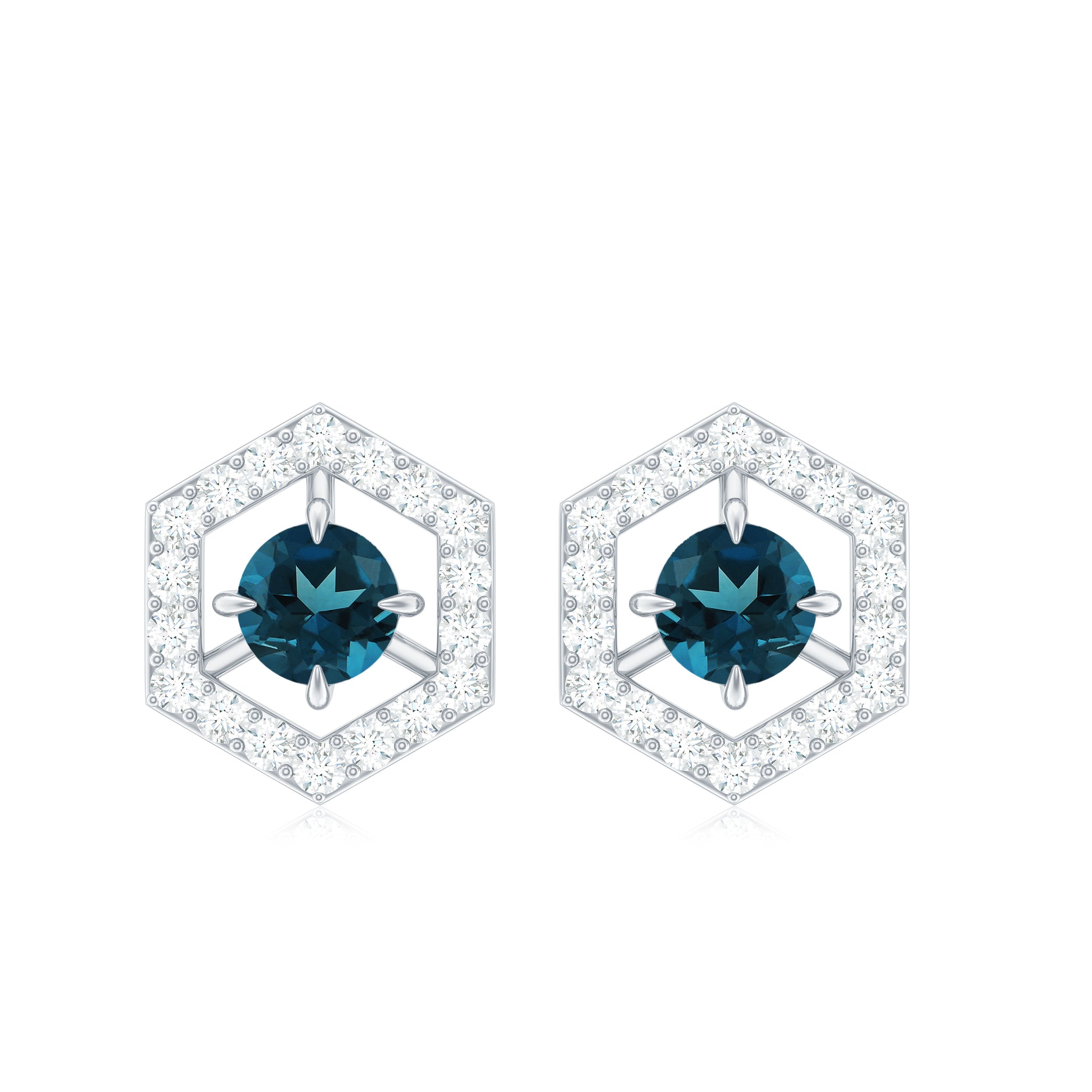 1 CT Minimal London Blue Topaz and Diamond Geometric Stud Earrings London Blue Topaz - ( AAA ) - Quality - Rosec Jewels