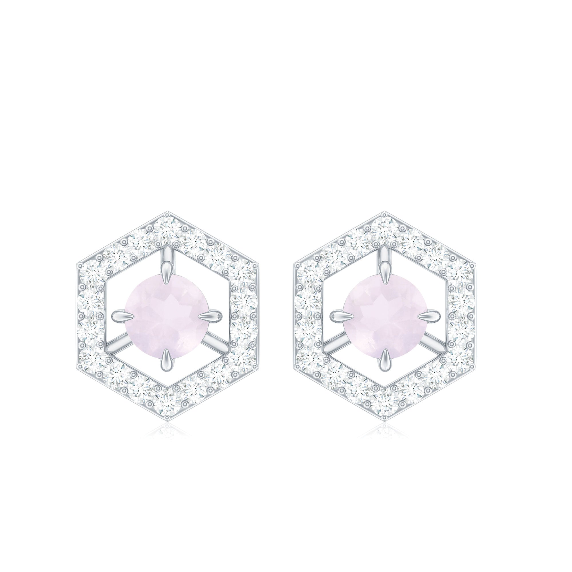 1.25 CT Minimal Rose Quartz and Diamond Geometric Stud Earrings Rose Quartz - ( AAA ) - Quality - Rosec Jewels