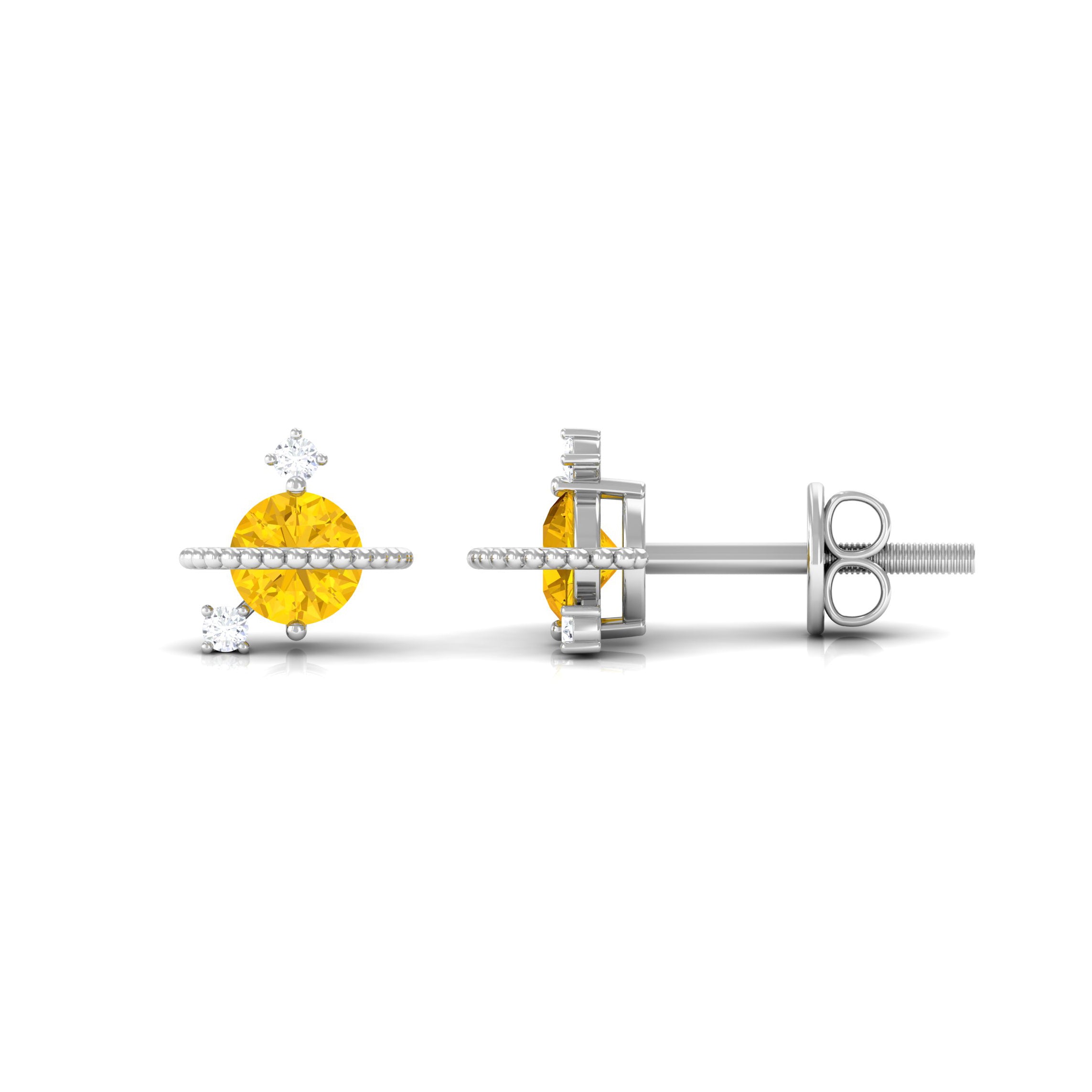 Yellow Sapphire Celestial Stud Earrings with Diamond Yellow Sapphire - ( AAA ) - Quality - Rosec Jewels