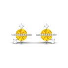 Yellow Sapphire Celestial Stud Earrings with Diamond Yellow Sapphire - ( AAA ) - Quality - Rosec Jewels