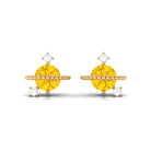 Yellow Sapphire Celestial Stud Earrings with Diamond Yellow Sapphire - ( AAA ) - Quality - Rosec Jewels