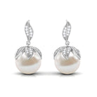 Nature Inspired Freshwater Pearl Drop Earrings with Diamond Freshwater Pearl - ( AAA ) - Quality - Rosec Jewels