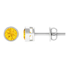 Round Yellow Sapphire Solitaire Stud Earrings in Bezel Setting Yellow Sapphire - ( AAA ) - Quality - Rosec Jewels