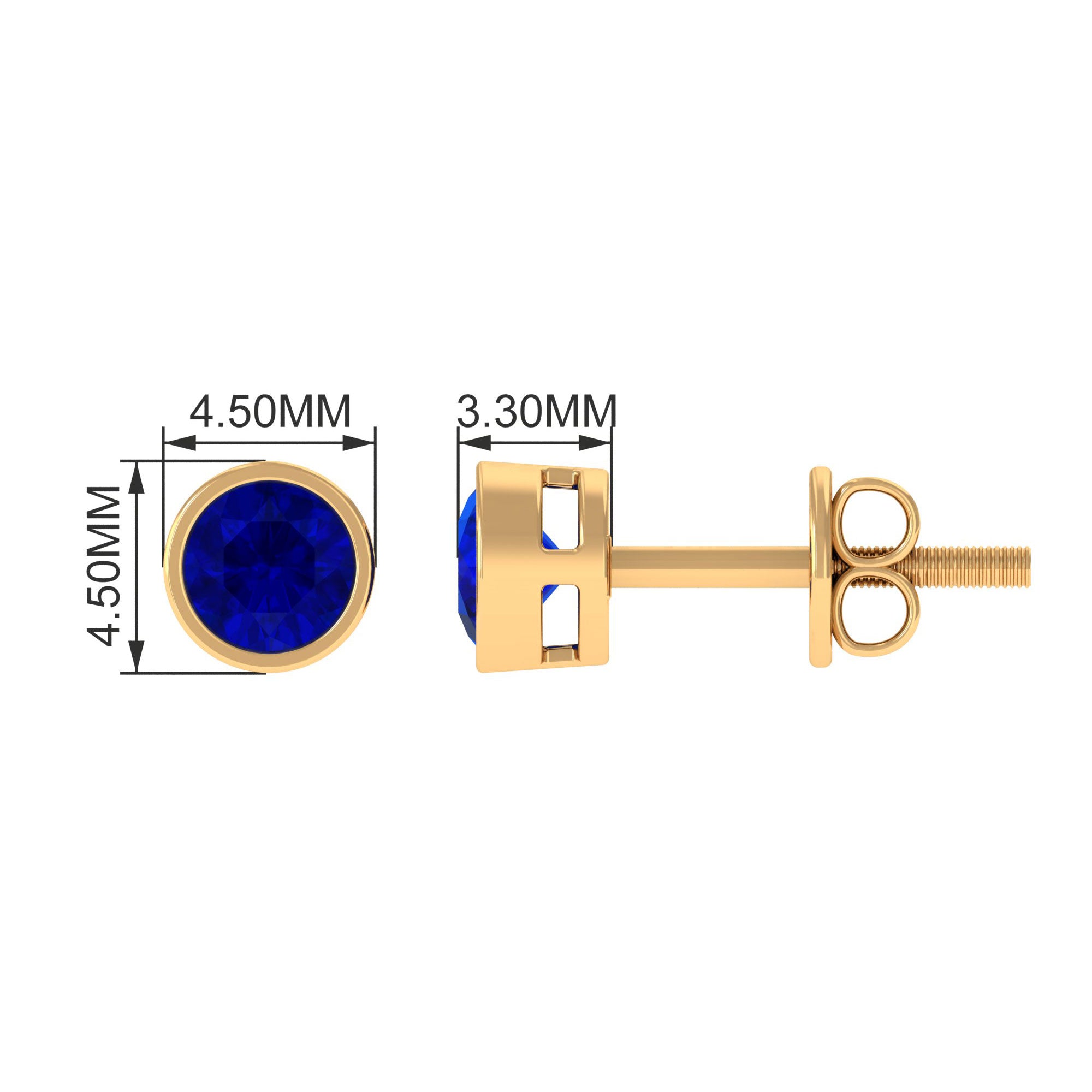 Minimal Round Lab Created Blue Sapphire Solitaire Stud Earrings in Gold Lab Created Blue Sapphire - ( AAAA ) - Quality - Rosec Jewels