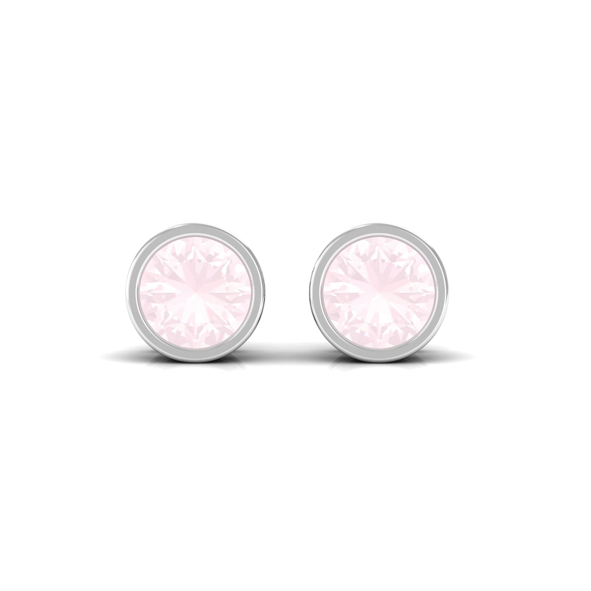 Minimal Round Rose Quartz Solitaire Stud Earrings in Gold Rose Quartz - ( AAA ) - Quality - Rosec Jewels
