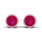 Bezel Set Genuine Ruby Solitaire Stud Earrings Ruby - ( AAA ) - Quality - Rosec Jewels