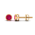 Bezel Set Genuine Ruby Solitaire Stud Earrings Ruby - ( AAA ) - Quality - Rosec Jewels