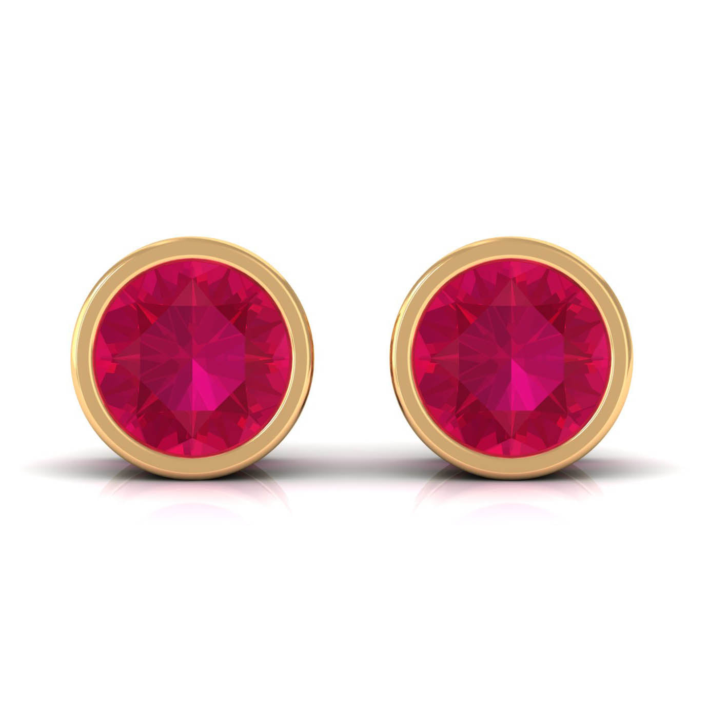 Bezel Set Genuine Ruby Solitaire Stud Earrings Ruby - ( AAA ) - Quality - Rosec Jewels