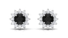 Round Created Black Diamond and Diamond Flower Halo Stud Earrings Lab Created Black Diamond - ( AAAA ) - Quality - Rosec Jewels