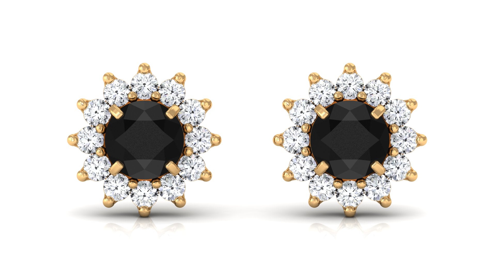 Round Created Black Diamond and Diamond Flower Halo Stud Earrings Lab Created Black Diamond - ( AAAA ) - Quality - Rosec Jewels