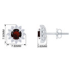 Natural Garnet and Diamond Flower Halo Stud Earrings Garnet - ( AAA ) - Quality - Rosec Jewels