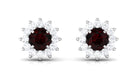 Natural Garnet and Diamond Flower Halo Stud Earrings Garnet - ( AAA ) - Quality - Rosec Jewels