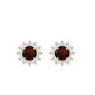 Natural Garnet and Diamond Flower Halo Stud Earrings Garnet - ( AAA ) - Quality - Rosec Jewels