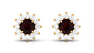 Natural Garnet and Diamond Flower Halo Stud Earrings Garnet - ( AAA ) - Quality - Rosec Jewels