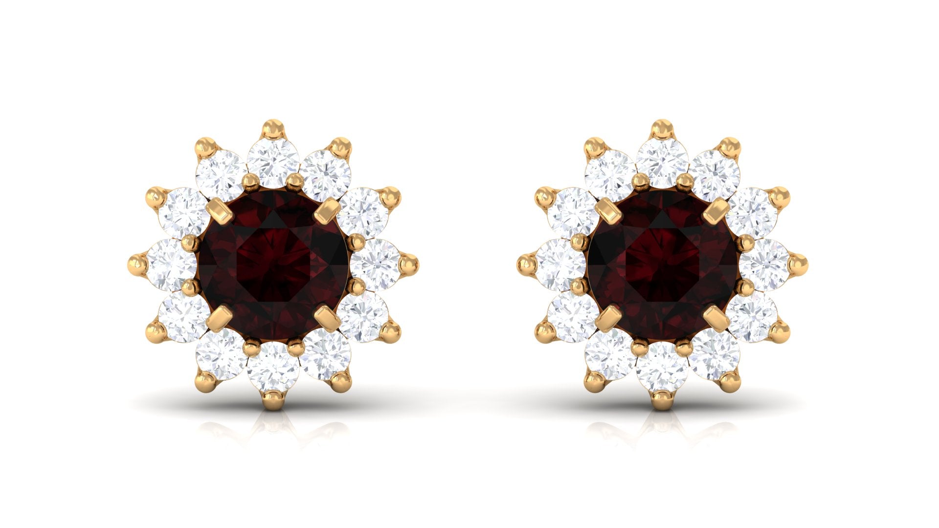 Natural Garnet and Diamond Flower Halo Stud Earrings Garnet - ( AAA ) - Quality - Rosec Jewels