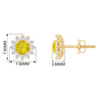 Yellow Sapphire Flower Stud Earrings with Diamond Halo Yellow Sapphire - ( AAA ) - Quality - Rosec Jewels