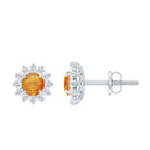 1.25 CT Orange Sapphire Flower Stud Earrings with Diamond Halo Orange Sapphire - ( AAA ) - Quality - Rosec Jewels