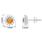 1.25 CT Orange Sapphire Flower Stud Earrings with Diamond Halo Orange Sapphire - ( AAA ) - Quality - Rosec Jewels