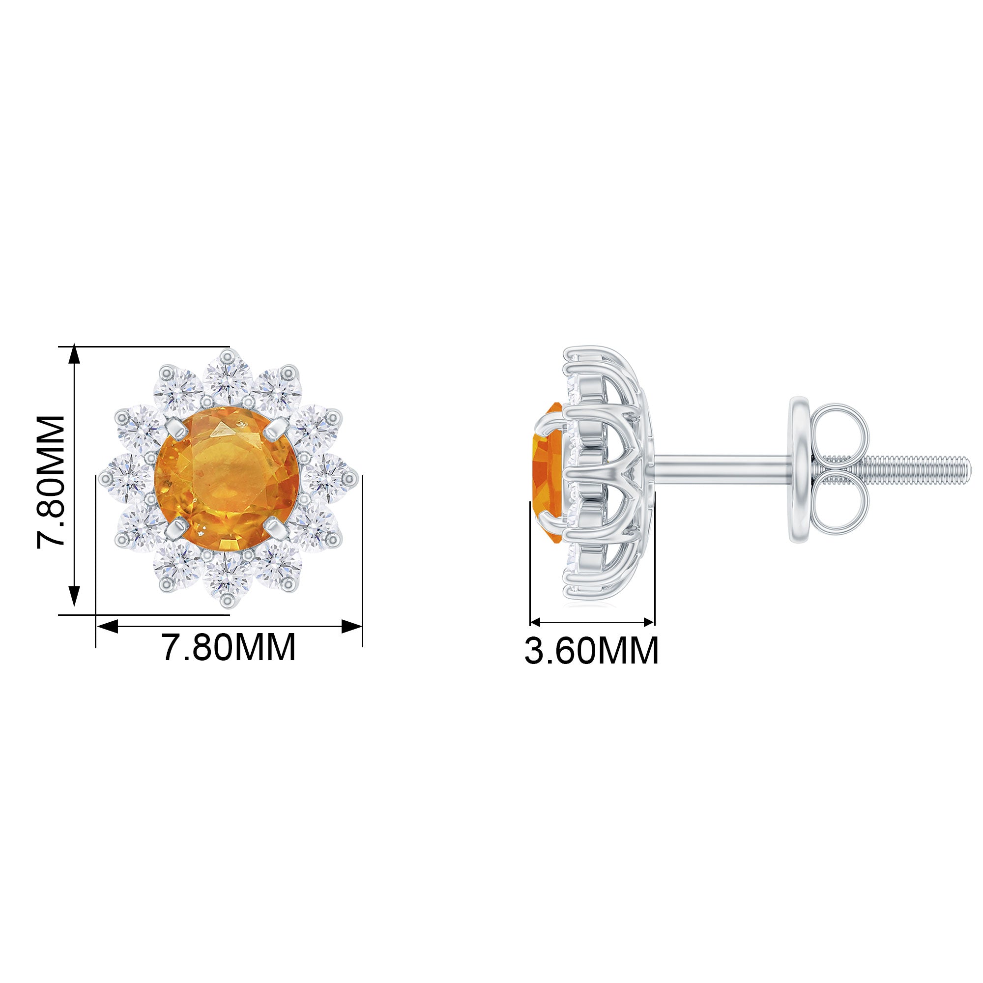 1.25 CT Orange Sapphire Flower Stud Earrings with Diamond Halo Orange Sapphire - ( AAA ) - Quality - Rosec Jewels