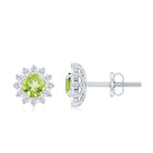 1 CT Peridot and Diamond Flower Halo Stud Earrings Peridot - ( AAA ) - Quality - Rosec Jewels