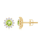 1 CT Peridot and Diamond Flower Halo Stud Earrings Peridot - ( AAA ) - Quality - Rosec Jewels