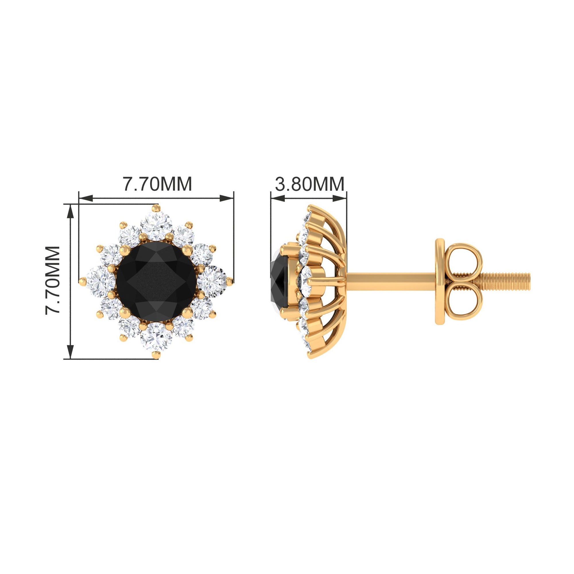 1.25 CT Classic Black Diamond Stud Earrings with Diamond Halo Black Diamond - ( AAA ) - Quality - Rosec Jewels