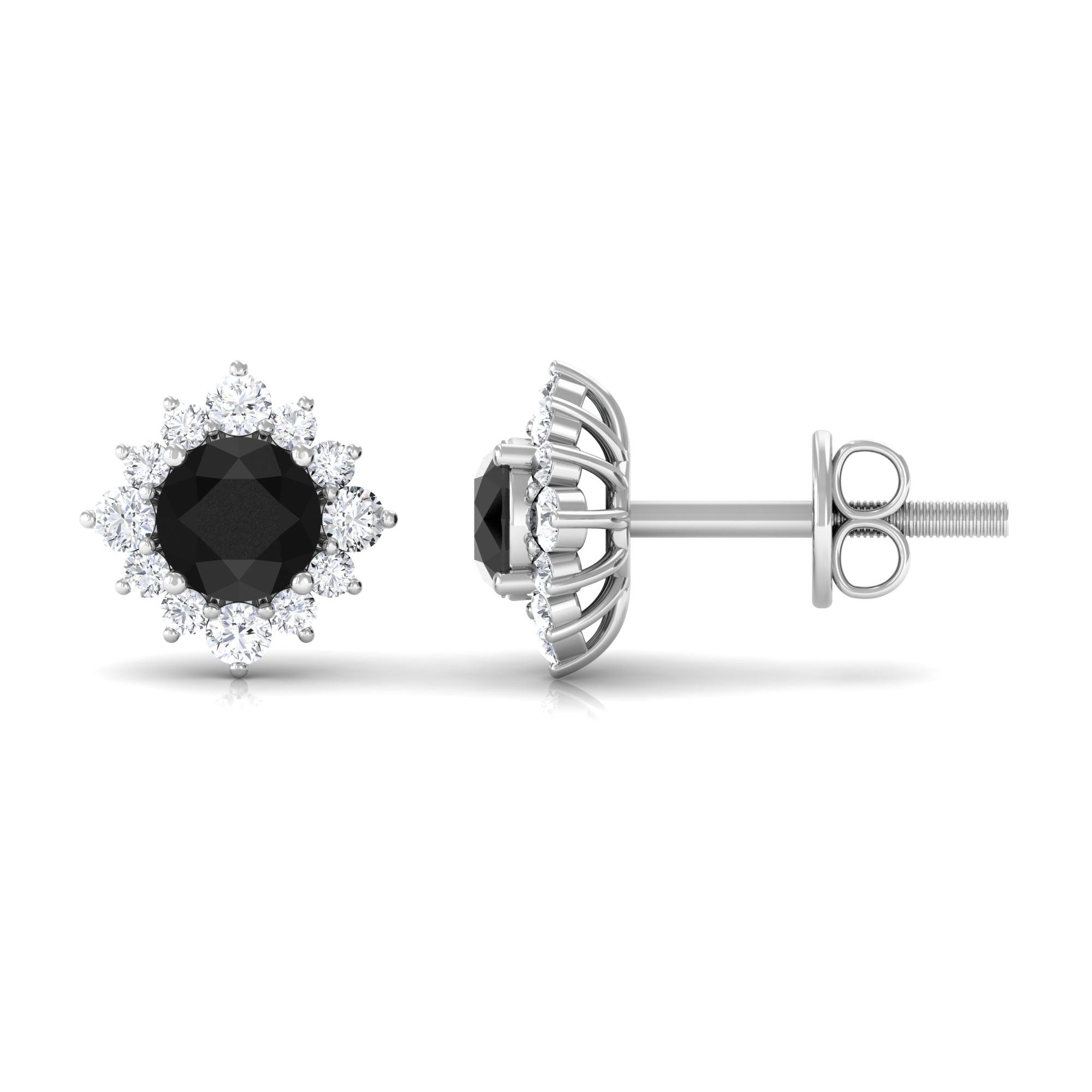 1.25 CT Classic Black Diamond Stud Earrings with Diamond Halo Black Diamond - ( AAA ) - Quality - Rosec Jewels