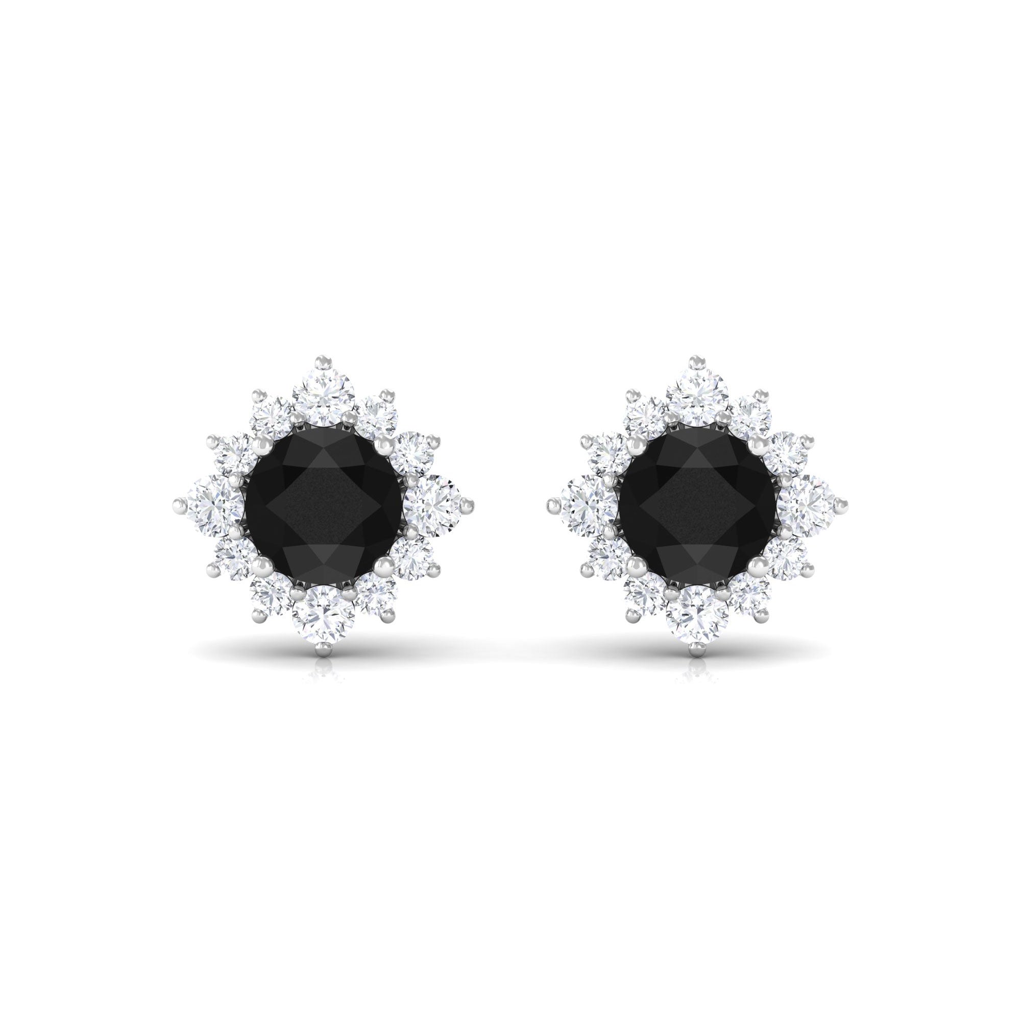 1.25 CT Classic Black Diamond Stud Earrings with Diamond Halo Black Diamond - ( AAA ) - Quality - Rosec Jewels