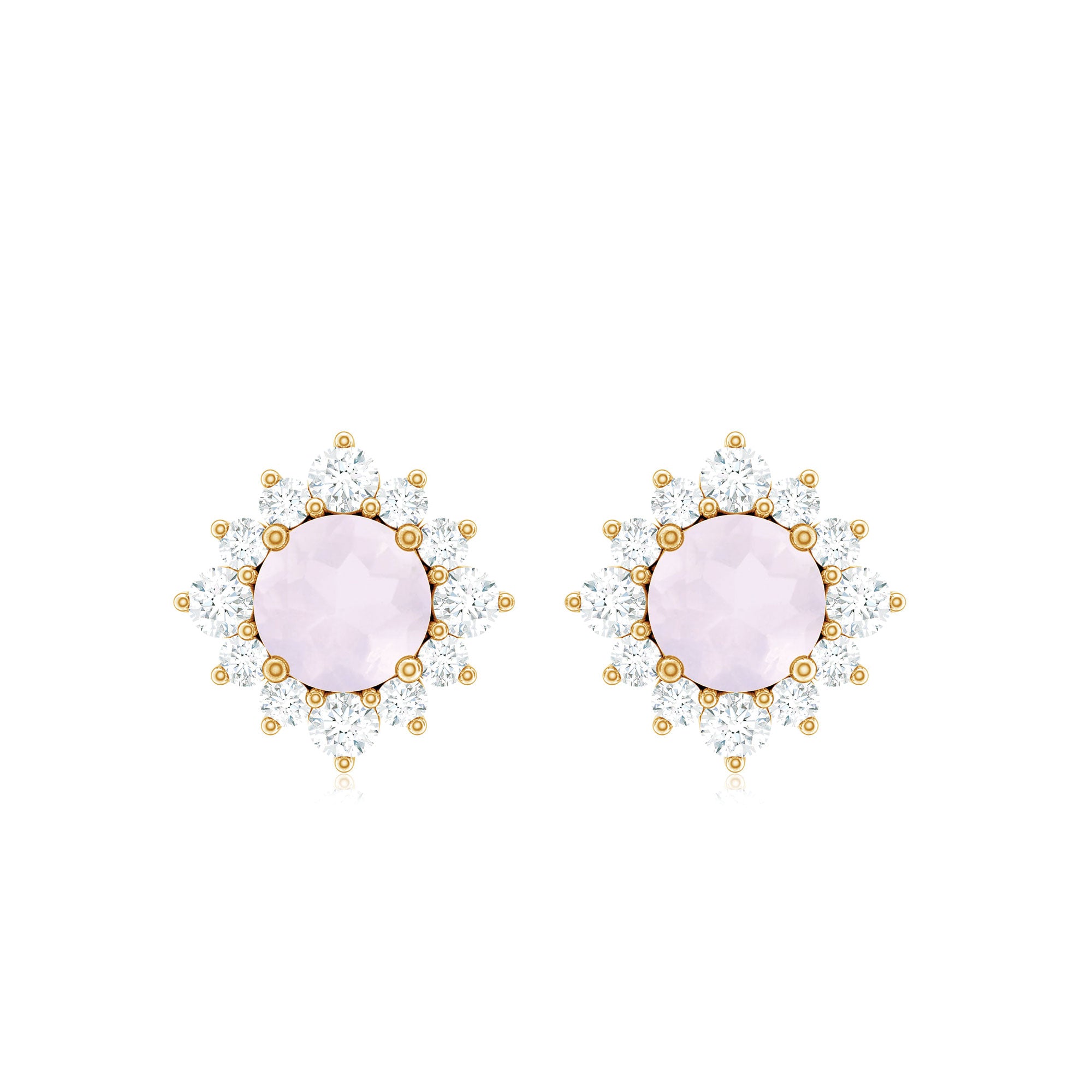 1 CT Classic Rose Quartz Stud Earrings with Diamond Halo Rose Quartz - ( AAA ) - Quality - Rosec Jewels