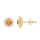 1 CT Orange Sapphire Classic Stud Earrings with Diamond Halo Orange Sapphire - ( AAA ) - Quality - Rosec Jewels