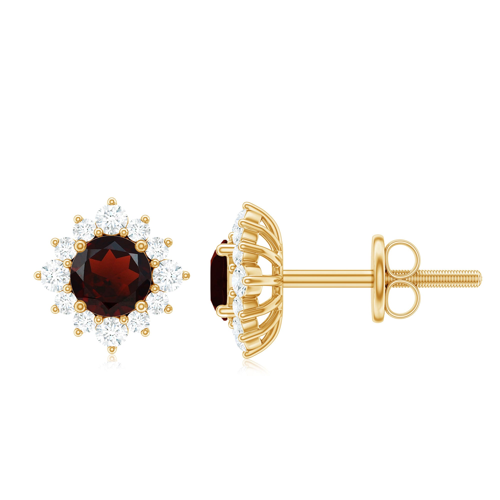 1.25 CT Classic Garnet Stud Earrings with Diamond Halo Garnet - ( AAA ) - Quality - Rosec Jewels