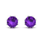 3 CT Real Amethyst Solitaire Bridal Stud Earrings with Diamond Amethyst - ( AAA ) - Quality - Rosec Jewels