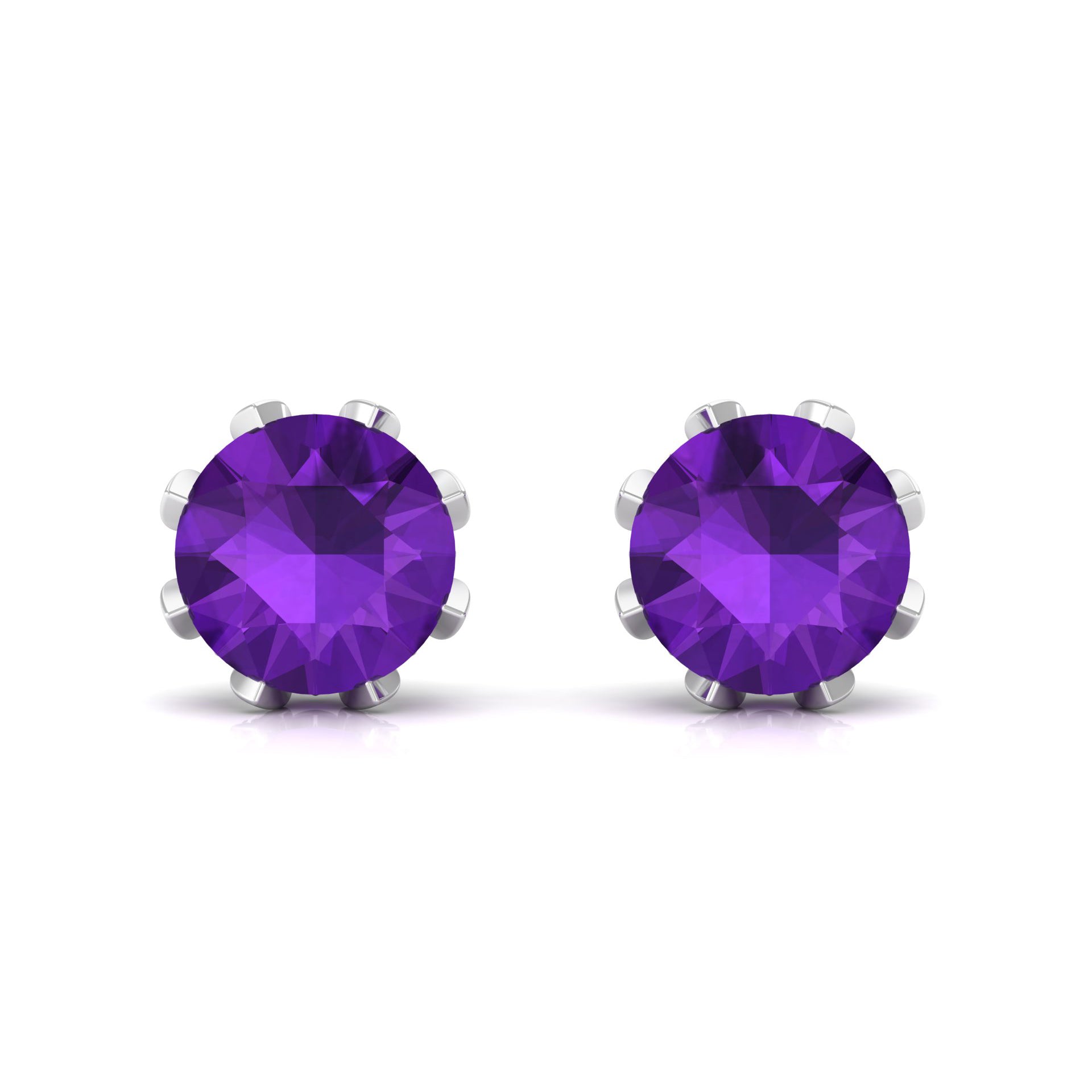 3 CT Real Amethyst Solitaire Bridal Stud Earrings with Diamond Amethyst - ( AAA ) - Quality - Rosec Jewels