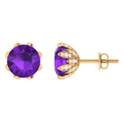 3 CT Real Amethyst Solitaire Bridal Stud Earrings with Diamond Amethyst - ( AAA ) - Quality - Rosec Jewels