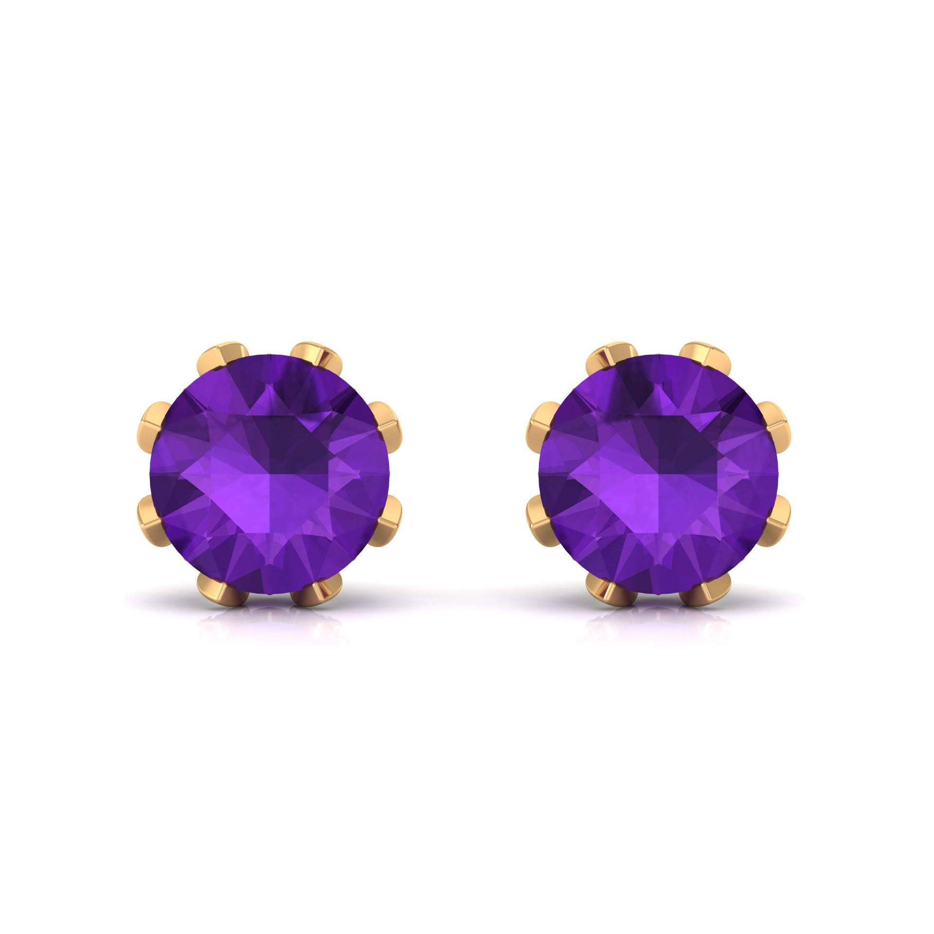 3 CT Real Amethyst Solitaire Bridal Stud Earrings with Diamond Amethyst - ( AAA ) - Quality - Rosec Jewels