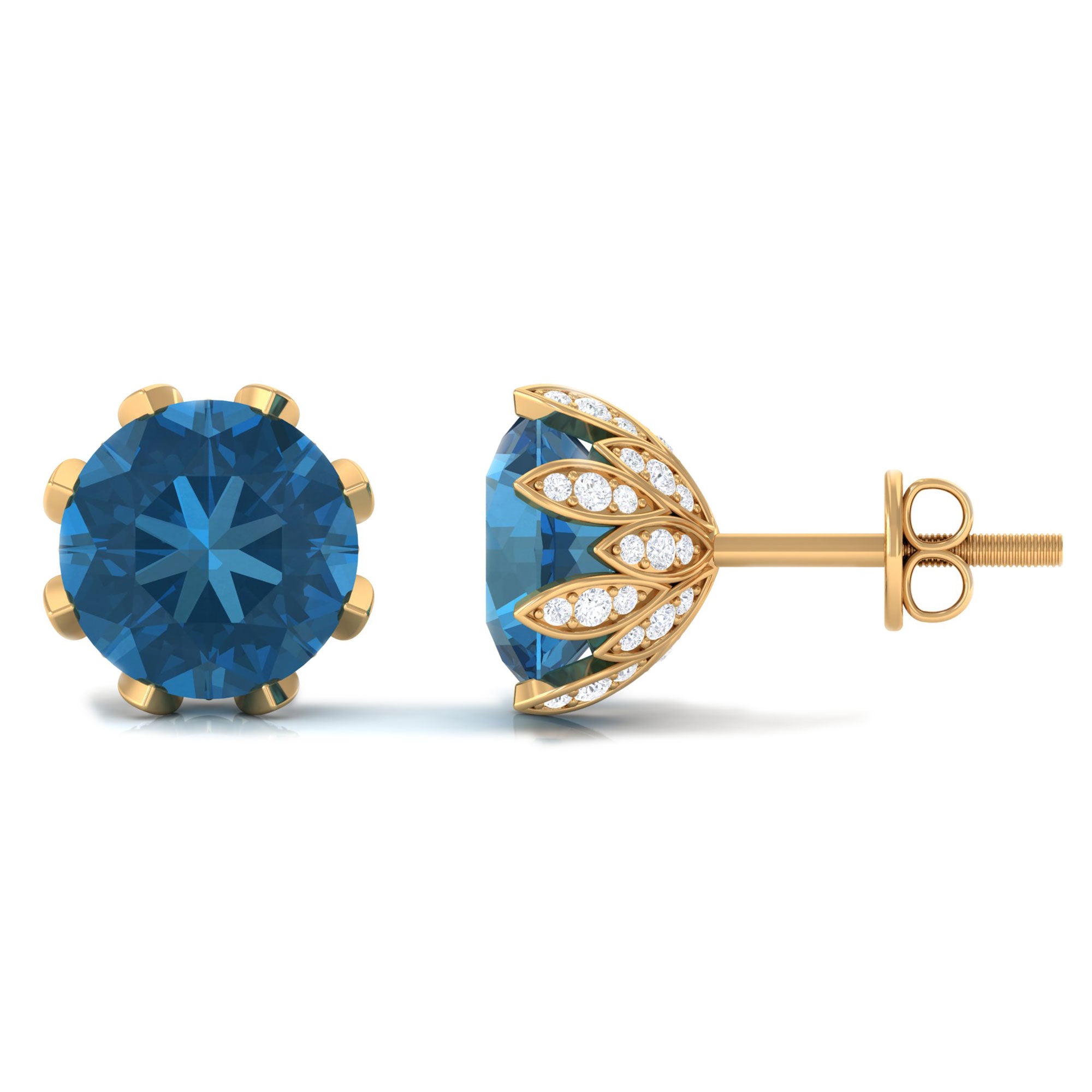 4.50 CT London Blue Topaz and Diamond Bridal Stud Earrings London Blue Topaz - ( AAA ) - Quality - Rosec Jewels