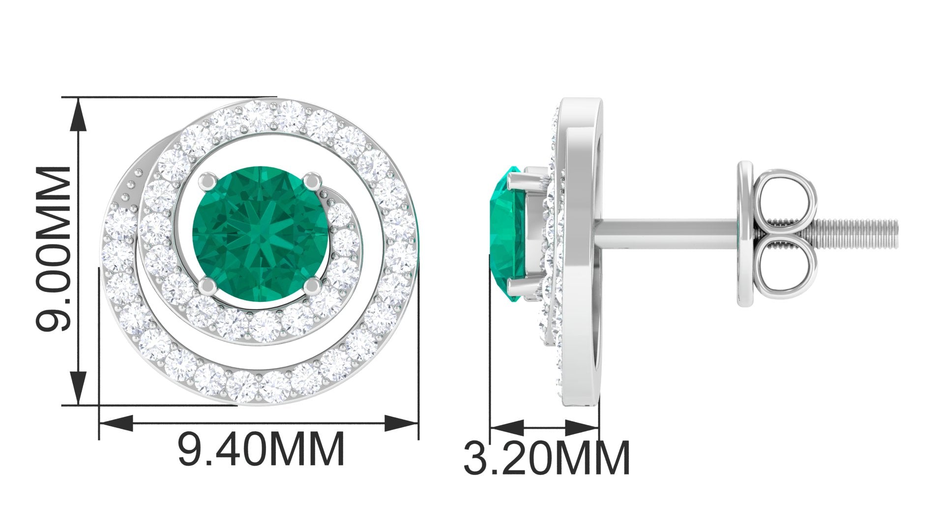 Emerald May Birthstone Stud Earrings with Diamond Emerald - ( AAA ) - Quality - Rosec Jewels