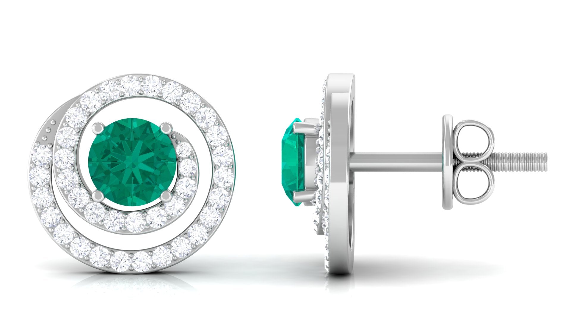 Emerald May Birthstone Stud Earrings with Diamond Emerald - ( AAA ) - Quality - Rosec Jewels